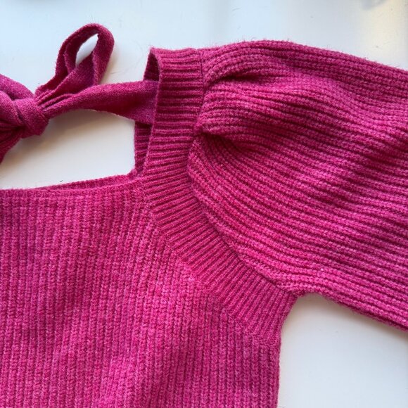 Rain + Rose Pink Knit Sweater w/ Balloon Sleeves & Back Tie Detail Womens Sz XL - Picture 6 of 7